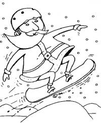 Санта клаус на сноуборде Скачать раскраски для мальчиков