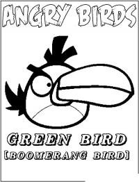 Angry birds злые птички, зеленая птица бумеранг Раскраски для детей мальчиков