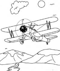 Самолет, полет над горами Раскраски для мальчиков бесплатно