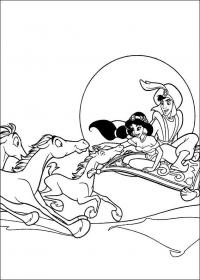 Полет на ковре самолете, аладин и принцесса, кони бегут за ковром Раскраски для мальчиков бесплатно