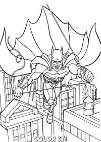 Бэтмен летит над городом, дома Раскраски для детей мальчиков