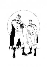 Бэтмен, два супергероя на фоне луны Раскраски для детей мальчиков