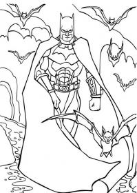 Бэтмен в окружении летучих мышей Раскраски для детей мальчиков