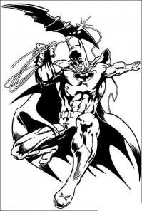 Бэтмен в полете с оружием в виде летучей мыши Раскраски для детей мальчиков