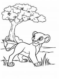 Львенок, пустыня, одинокое дерево из мультфильмов Распечатать раскраски для мальчиков