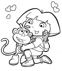 Дора с обезьянкой из мультфильмов Распечатать раскраски для мальчиков